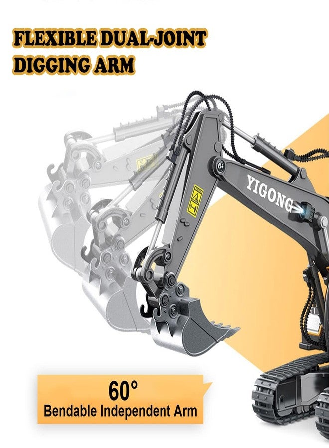 RABJET Remote Control Excavator Toy for 6-12 yr Boys, Best Birthday Gifts for Kids 4-7 8 9 10 11 Year Old, RC Construction Toys with Metal Shovel, Lights, Sounds 2.4Ghz (1 Batteries) Multicolor - Image 4